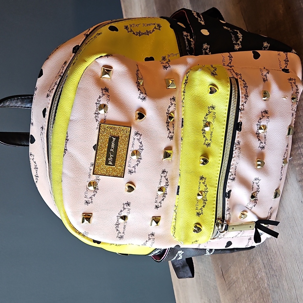 Betsey Johnson Yellow and Pink Studded Backpack